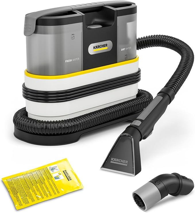Kärcher sproei-extractiereiniger SE 2 Spot Care, vermogen: 450 W, schoonwatertank: 1,5 l, oppervlakte: 2,89 m², gewicht: 4,2 kg, sproeizuigslang, bekledingszuigmond, vlekkenmondstuk, reiniger RM 519