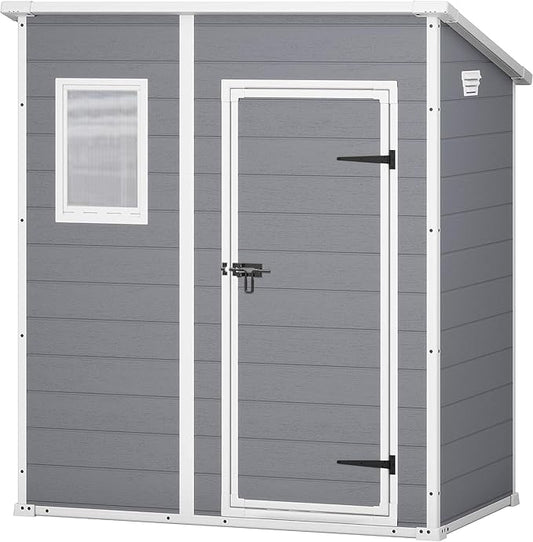 Keter Manor Pent 6 x 4 tuinhuis weerbestendig, kunststof, outdoor, afmetingen: B x D x H: 183,5 x 111 x 200,5 cm, binnenafmetingen: 168,5 x 97 x 154 cm, grijs