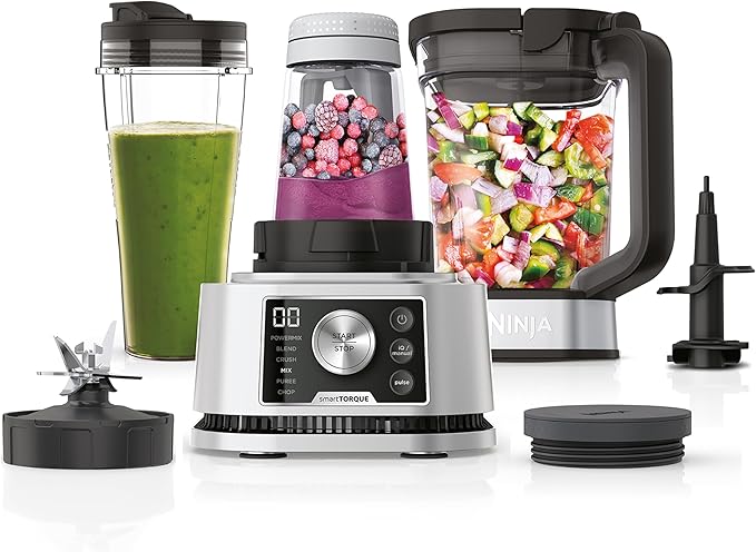 Ninja Foodi Power Nutri Blender 3-in-1, Mix Smoothie Bowls, Dikke Spreads & Bevroren Drankjes, Automatische Programma's, 2,1L Kan, 700ml Beker & 400ml Kom met Power Paddle, 1200W, Zilver, CB350EU
