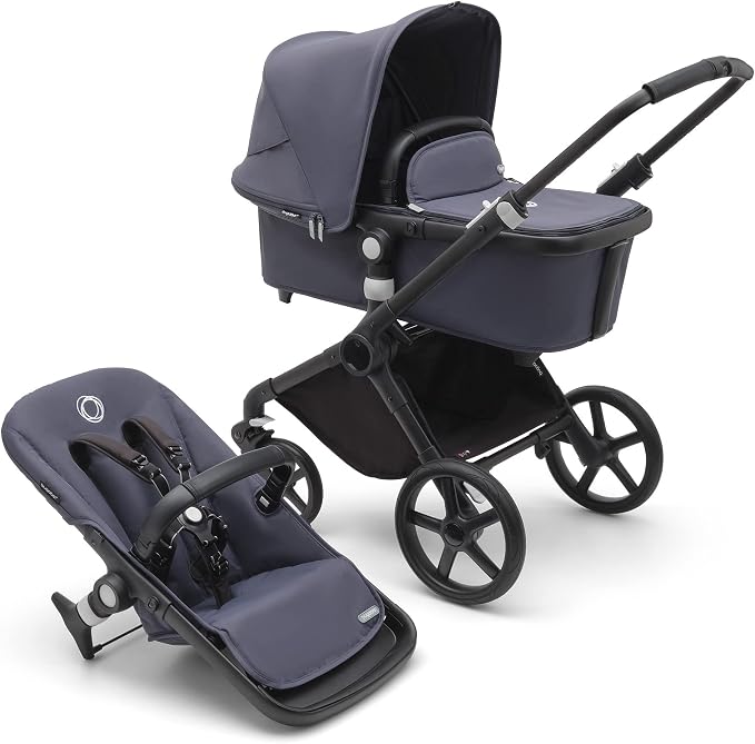 Bugaboo Fox Cub all-terrain kinderwagen, lichte en sterke kinderwagen met wieg en stoel, duurzaam ontwerp en extra grote zonnekap, in zijn geheel inklapbaar en zelfstaand, Stormy Blue