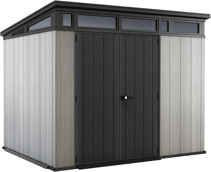 Keter Artisan Gereedschapsschuur van kunststof, 278 x 218 x 226 cm, grijs/antraciet, tuinhuis, schuur met dubbele deur en ventilatie