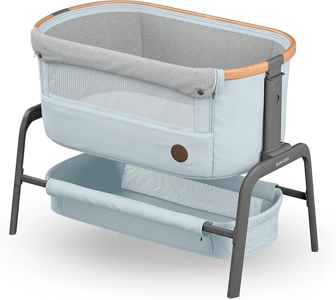 Maxi-Cosi Iora Baby Co-Sleeper & Wieg, Inklapbaar Aanschuifbedje, 0-6 maanden, max 9 kg, 4 Ligstanden & 5 Hoogtestanden, Comfortabel Matras, Grote Opbergmand, Eenvoudig Inklapbaar, Essential Grey