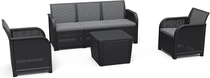 Keter Rosalie Loungeset + Luzon+ opbergtafel - 5 personen - Grafiet