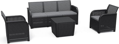 Keter Rosalie Loungeset + Luzon+ opbergtafel - 5 personen - Grafiet