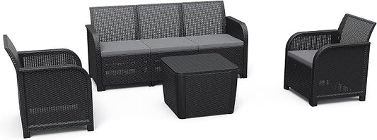 Keter Rosalie Loungeset + Luzon+ opbergtafel - 5 personen - Grafiet