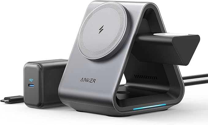 MagSafe-oplader, Anker 737 MagGo Charger (3-in-1 station) met snel opladen, 15 W, max. MFi-gecertificeerd, voor iPhone 14/13/12-serie, Apple Watch S8/7/6, AirPods 3/Pro (USB-C-oplader 30 W inbegrepen)