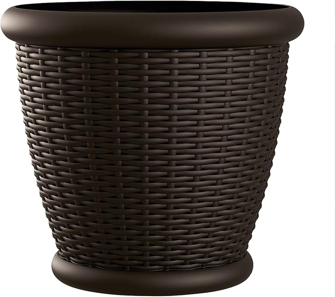 Suncast Wilg 18 Inch Diameter Hars Decoratieve Rieten Patio Planter Pot, Java
