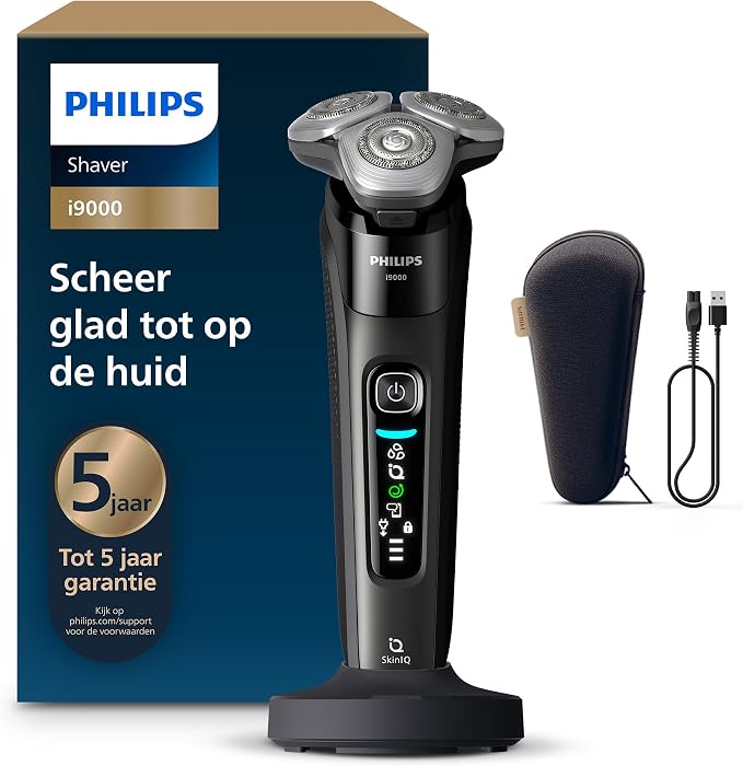 Philips Shaver i9000, elektrisch scheerapparaat voor nat en droog gebruik, Skin IQ-technologie, Triple Lift & Cut-systeem, roterende Dual SteelPrecision-mesjes, model X9000/10