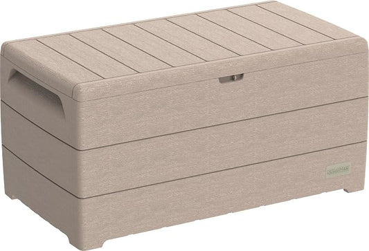 Duramax Durabox 416 Liter Opbergbox, Tuinmeubel Kussenbox Met Gascilinder, Houtnerf Textuur, Veilig & Zeker, Warm Taupe