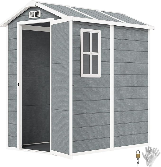 Outsunny Gerätehaus 2,1m², Wasserdicht Gartenhaus mit Boden Pultdach, 131x186x198/172 cm, Geräteschuppen mit Abschließbar Tür, Fenster Fahrradgarage, Gartenschrank aus Alu, für Hinterhof, Garten, Grau