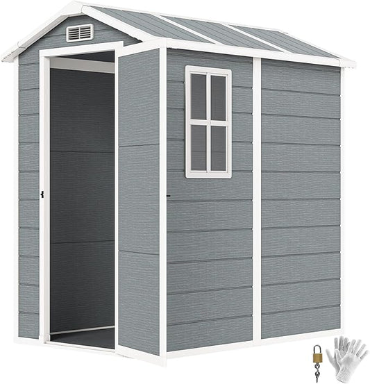 Outsunny Gerätehaus 2,1m², Wasserdicht Gartenhaus mit Boden Pultdach, 131x186x198/172 cm, Geräteschuppen mit Abschließbar Tür, Fenster Fahrradgarage, Gartenschrank aus Alu, für Hinterhof, Garten, Grau