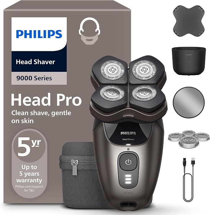Philips Pro-hoofdscheerapparaat 9000-serie — scheerapparaat mannen en vrouwen om het hoofd kaal te scheren, 360 flexibele kop en ComfortCut-mesjes, glad scheerresultaat, zacht voor de huid, HS9980/15