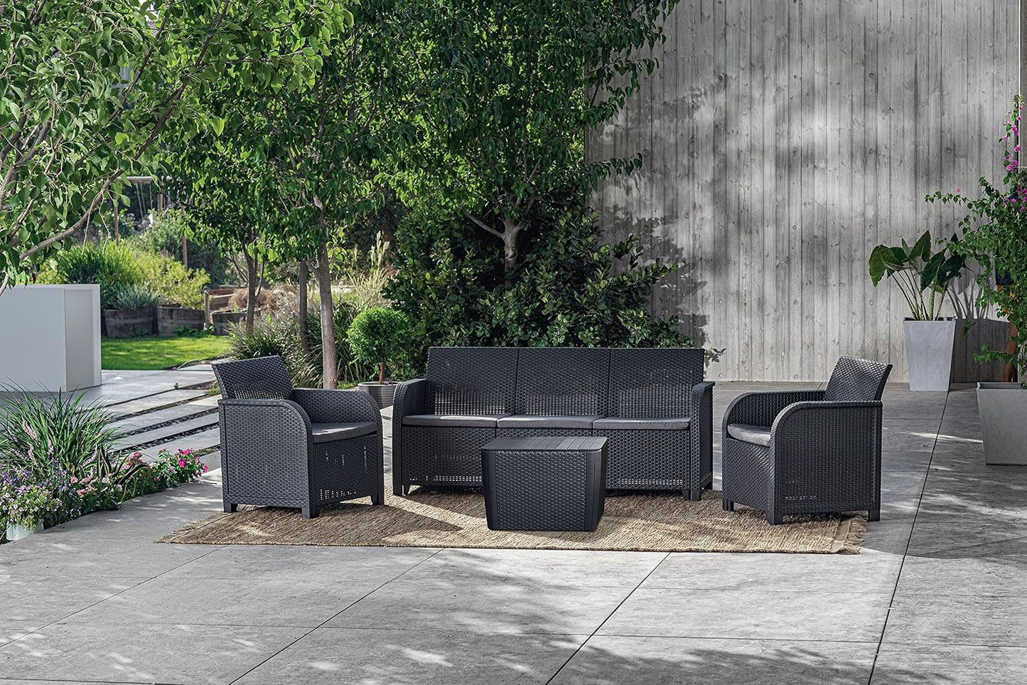 Keter Rosalie Loungeset + Luzon+ opbergtafel - 5 personen - Grafiet
