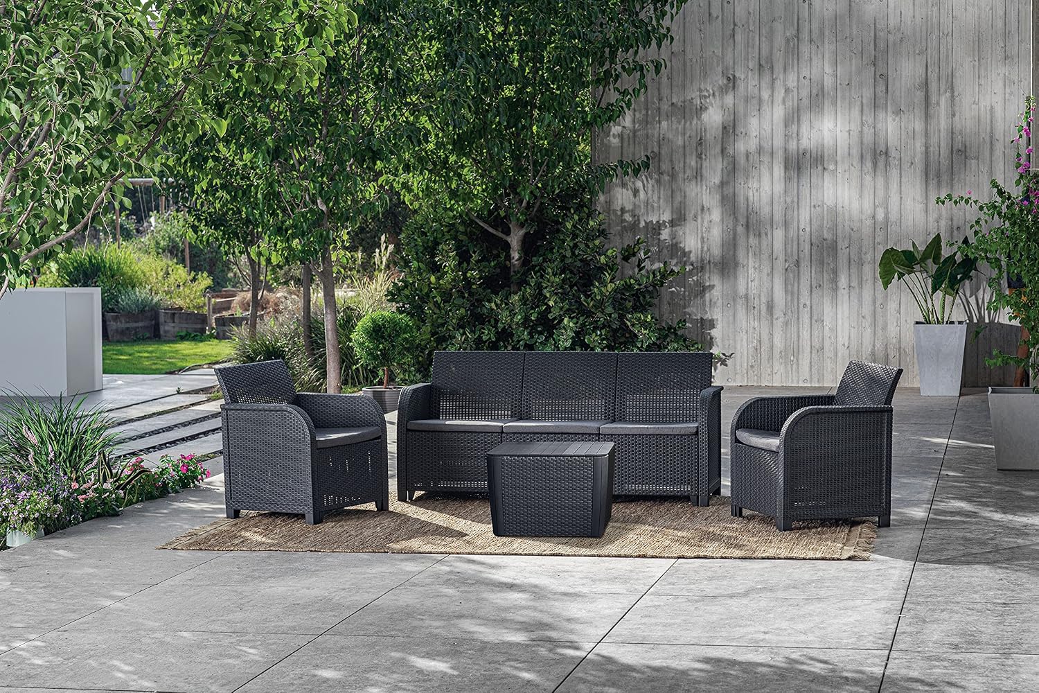 Keter Rosalie Loungeset + Luzon+ opbergtafel - 5 personen - Grafiet