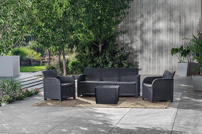 Keter Rosalie Loungeset + Luzon+ opbergtafel - 5 personen - Grafiet