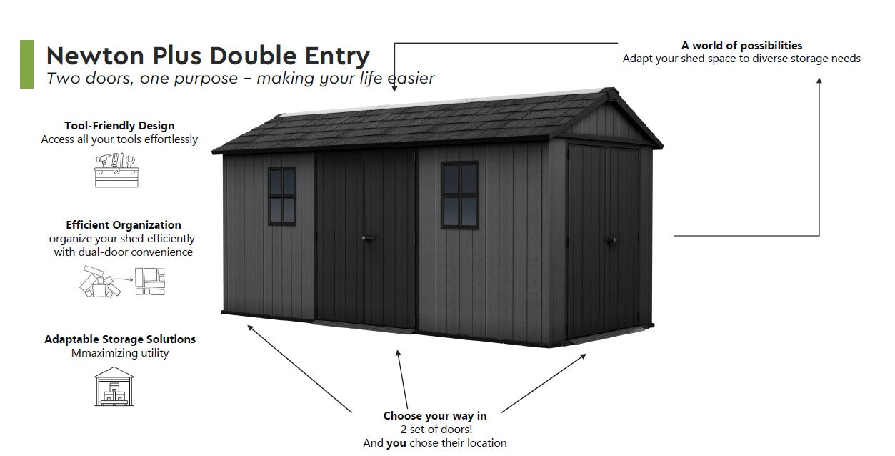 Keter Newton Plus Double Door Shed 7.5x11 (2.3 x 3.4m)